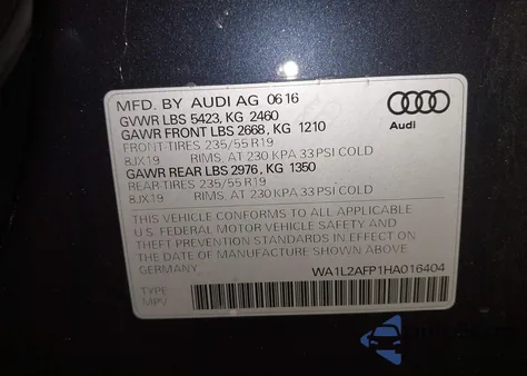 2017 Audi Q5 2.0T Premium from USA, damaged, VIN WA1L2AFP1HA016404